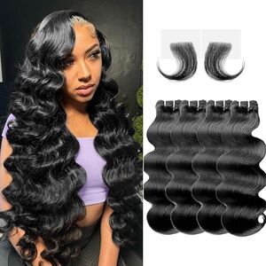 HUMAN HAIR Black Body Wave Weft with Lace Babyhairs 20in 100g